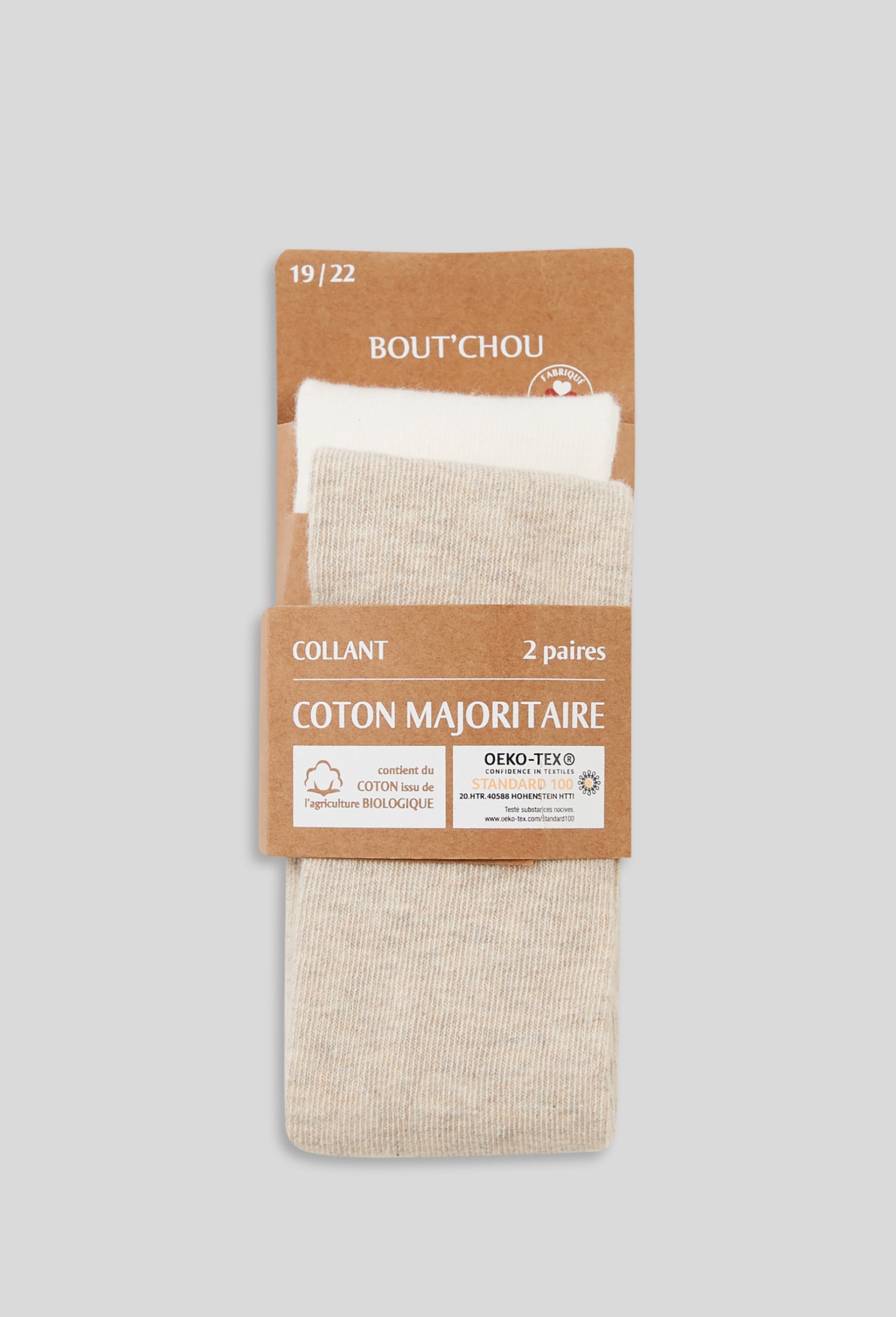 Lot de 2 paires de collants unis contenant du coton BIO, BOUT'CHOU