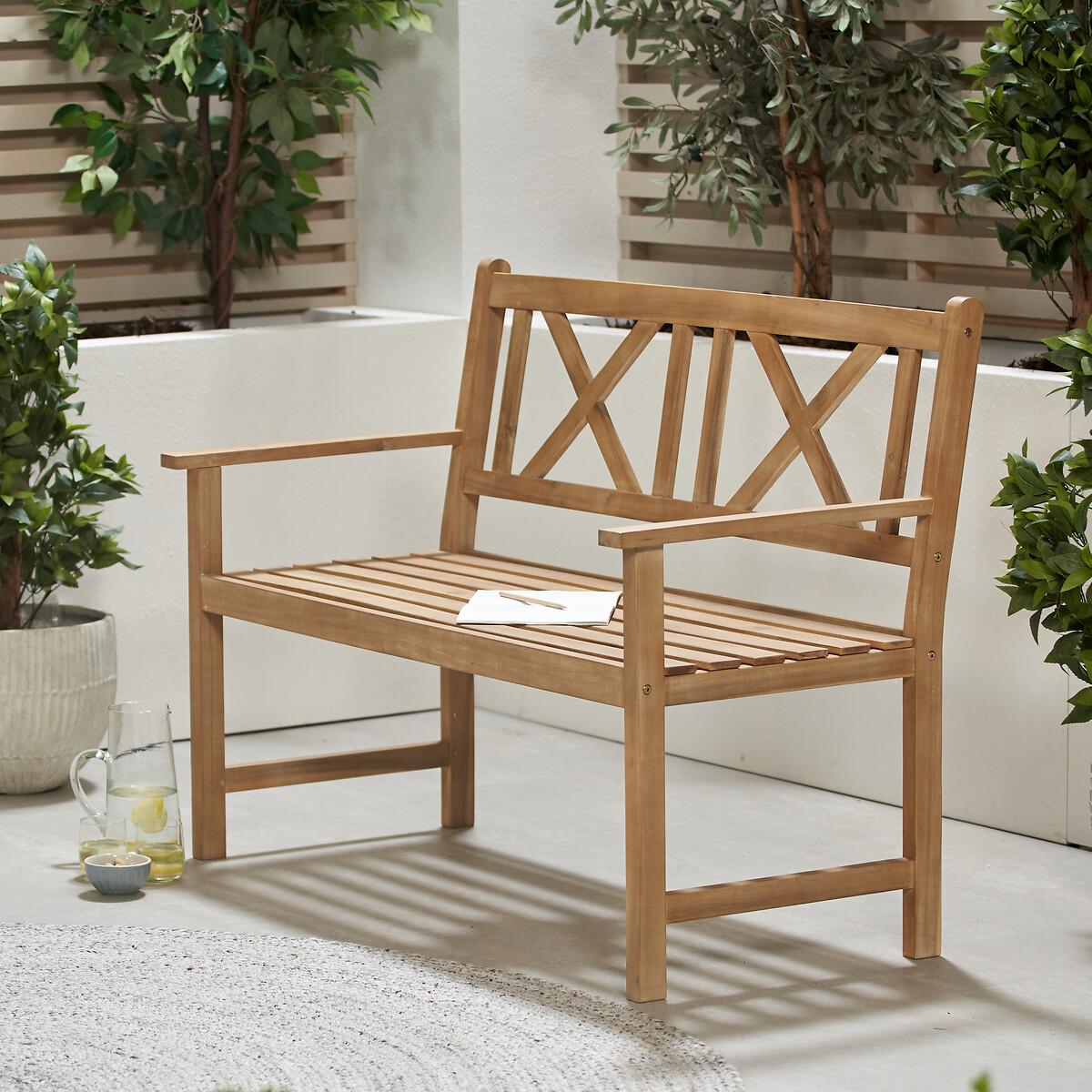 Light Teak Acacia Wood Bench, SO'HOME