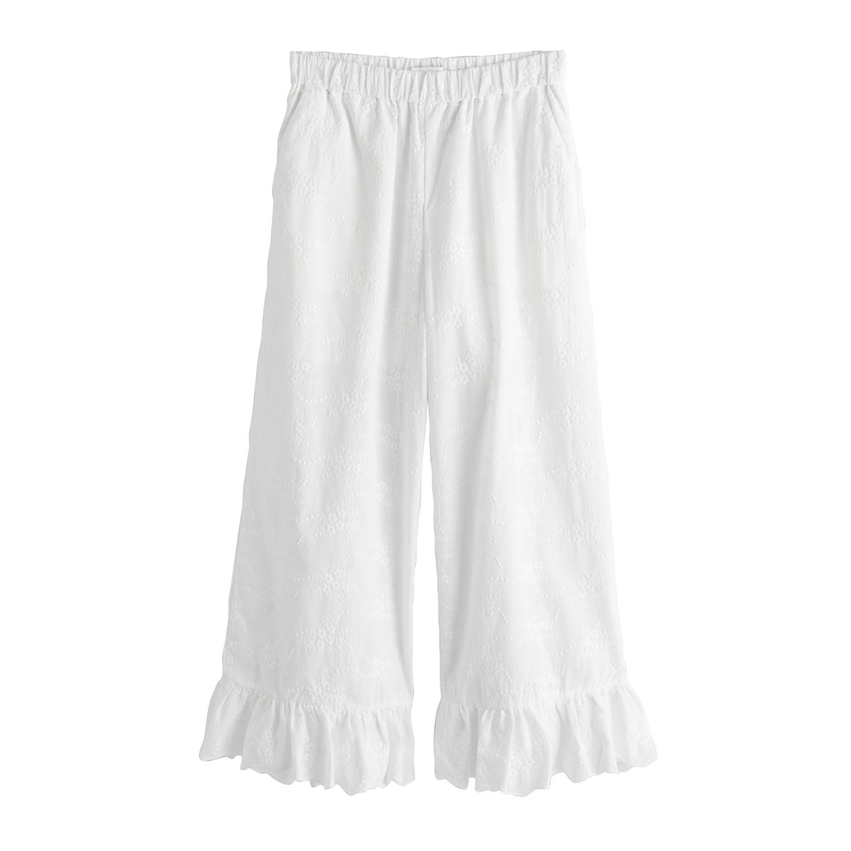 Pantalon avec ourlets volantés et broderie, NEXT