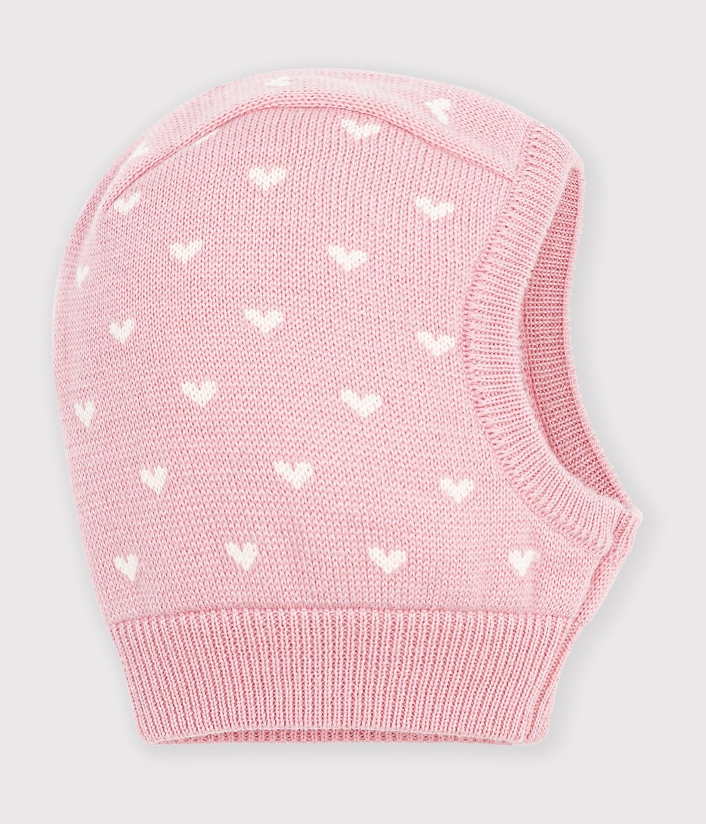 Cagoule bébé, imprimé coeurs, 55% laine, 45% coton, PETIT BATEAU
