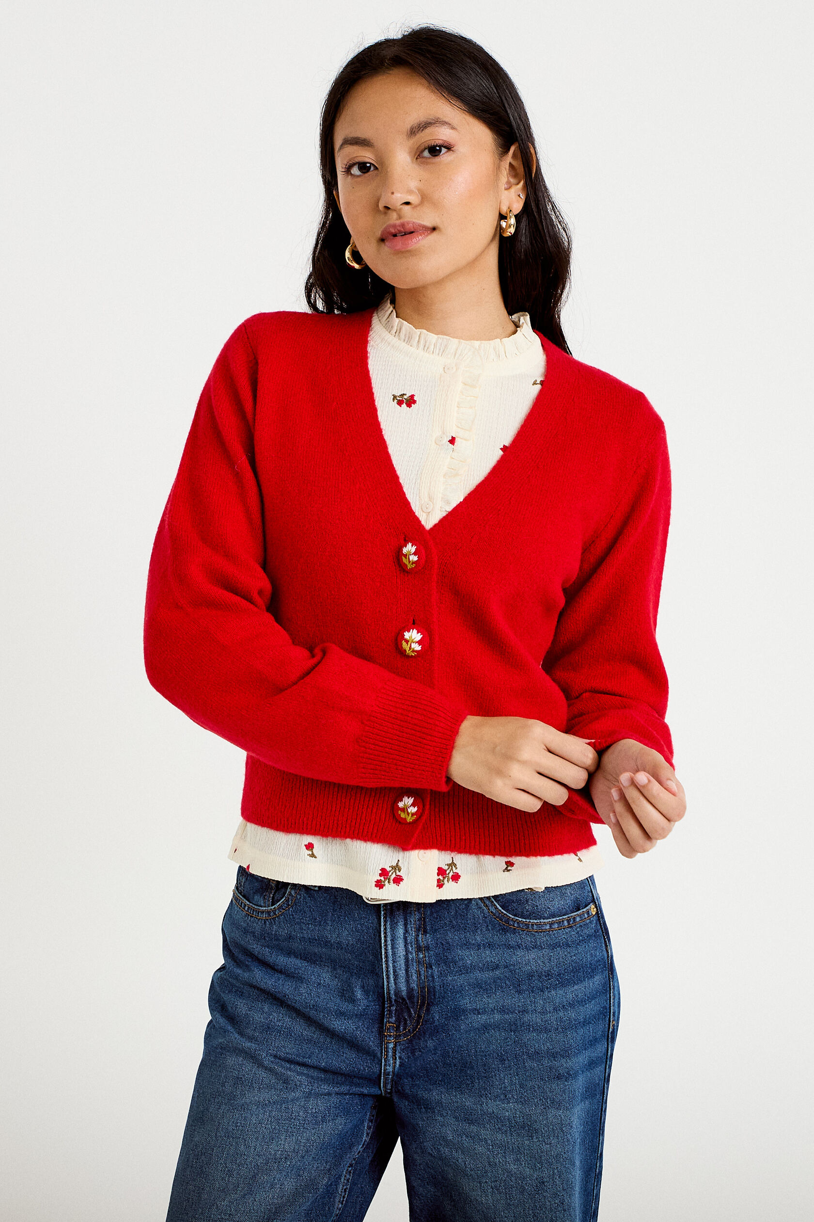 Gilet col v broderie manches longues, CACHE CACHE