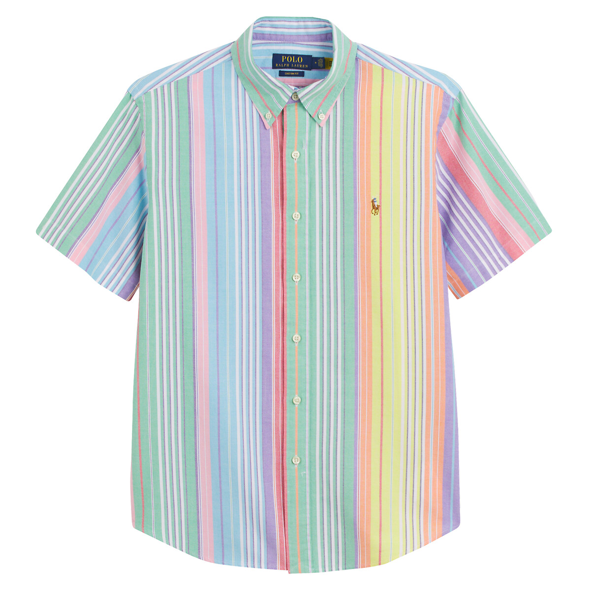 Image of Striped Cotton Shirt with Short Sleeves