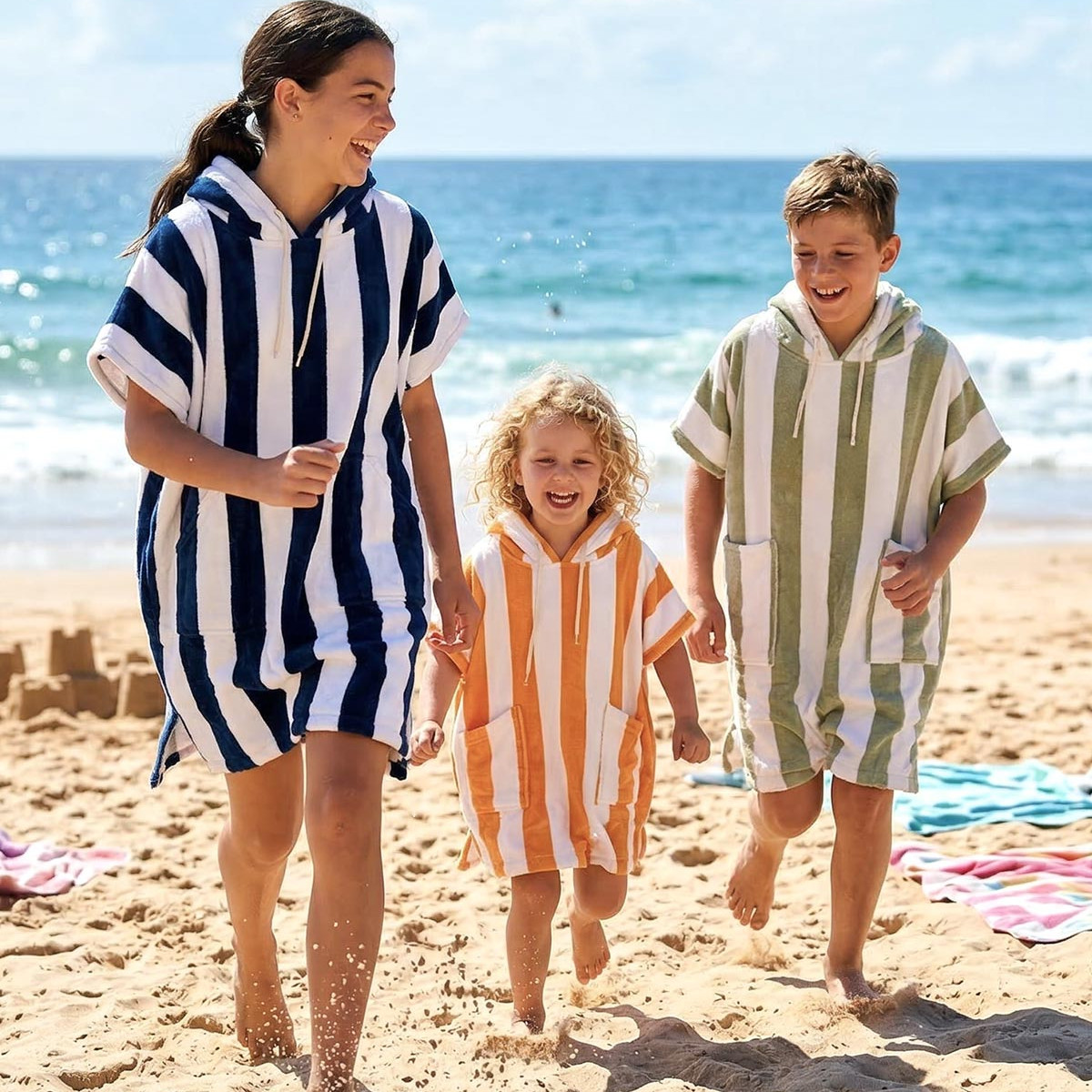 Poncho de plage enfant en velours rayé ANTIGUA, SENSEI MAISON