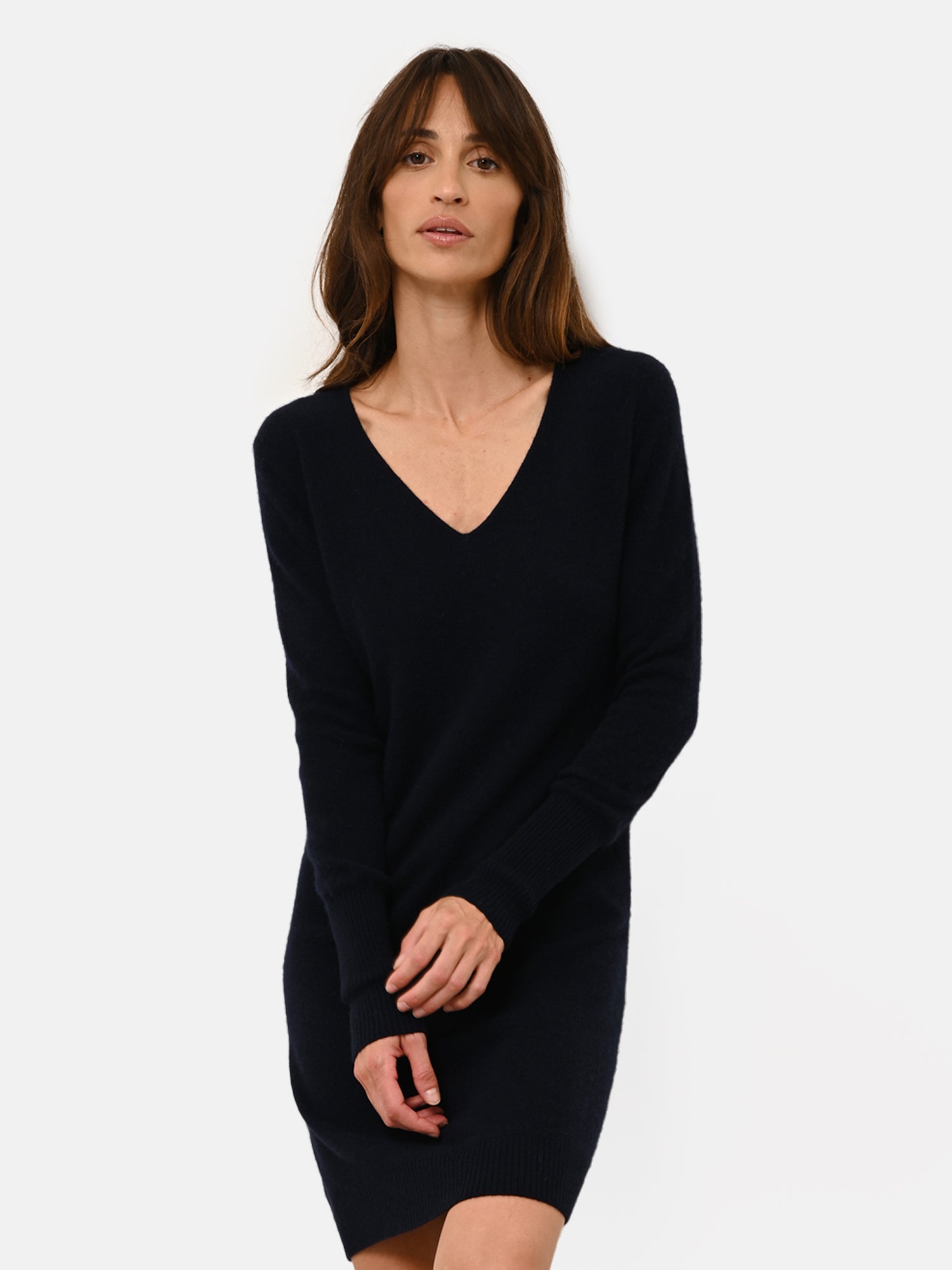Robe Col V Navy Tracy, JUST CASHMERE