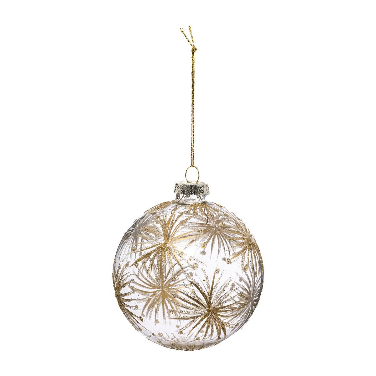 Boule de Noël Verre 90 mm Motif Fleurs, FEERIC LIGHTS & CHRISTMAS