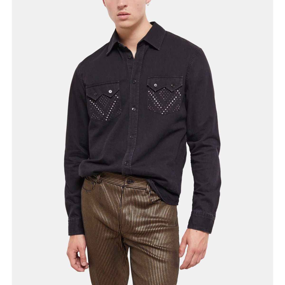 Chemise Homme Addison On Madison - Rayée Vert Pourpre Blanc - Taille S (EU 37) - Coton - Fabriqué En France