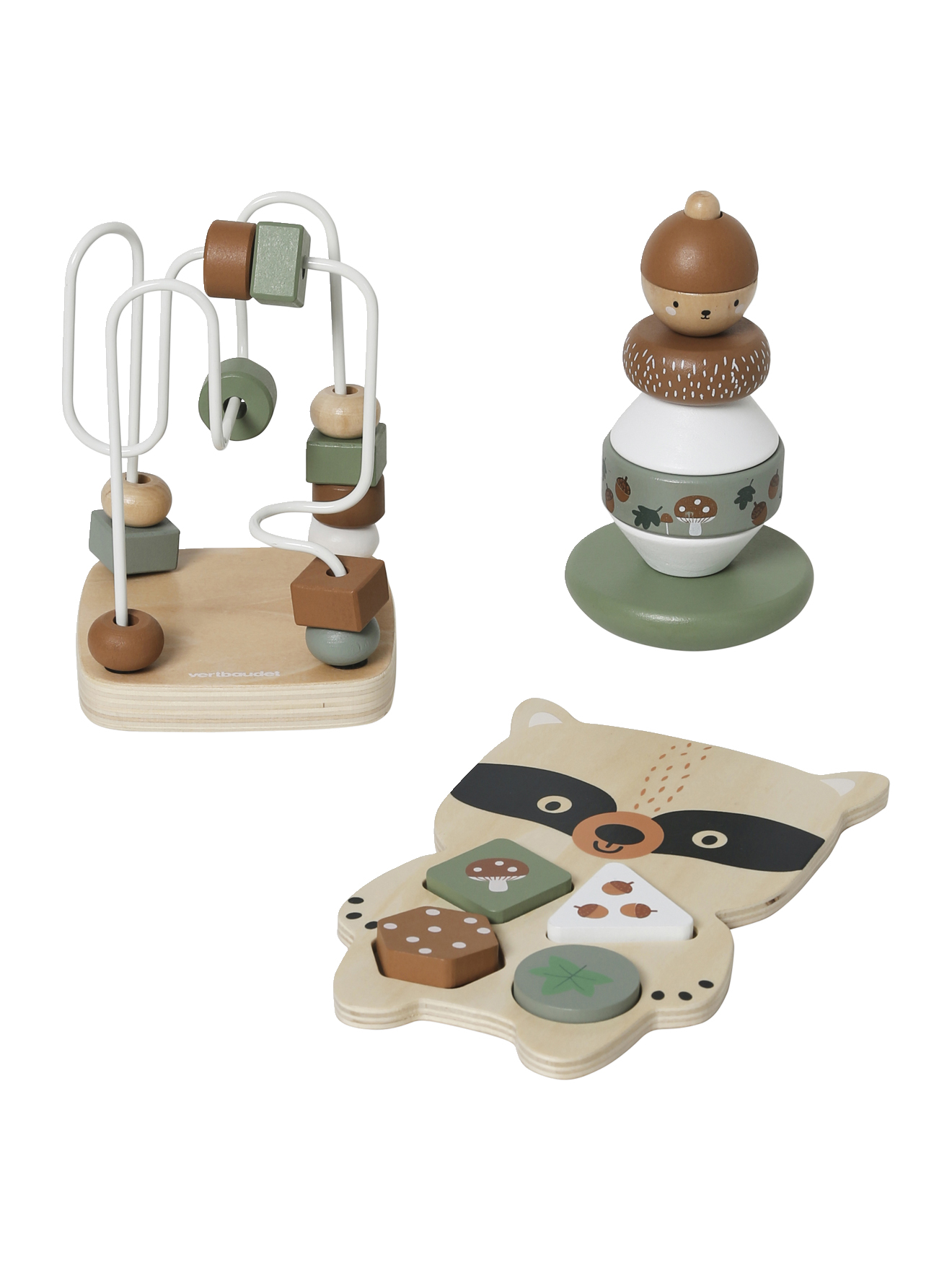Coffret 3 jeux d'éveil GREEN FOREST en bois, VERTBAUDET