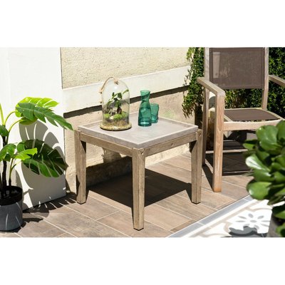 Table basse de jardin carrée maison de campagne en bois acacia et béton 54x54cm SUMMER PIER IMPORT