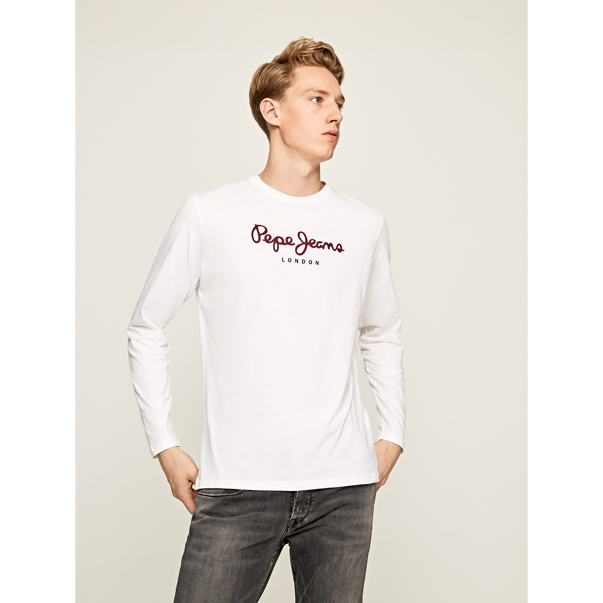 Image of Eggo Logo Print T-Shirt in Cotton with Long Sleeves and Crew Neck
