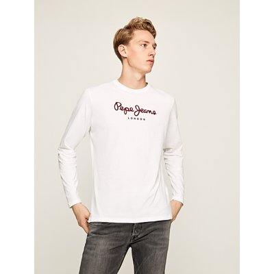 Eggo Logo Print T-Shirt in Cotton with Long Sleeves and Crew Neck PEPE JEANS