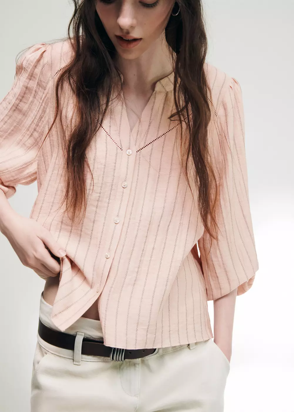 Blouse rayée avec détails ajourés, MANGO TEEN