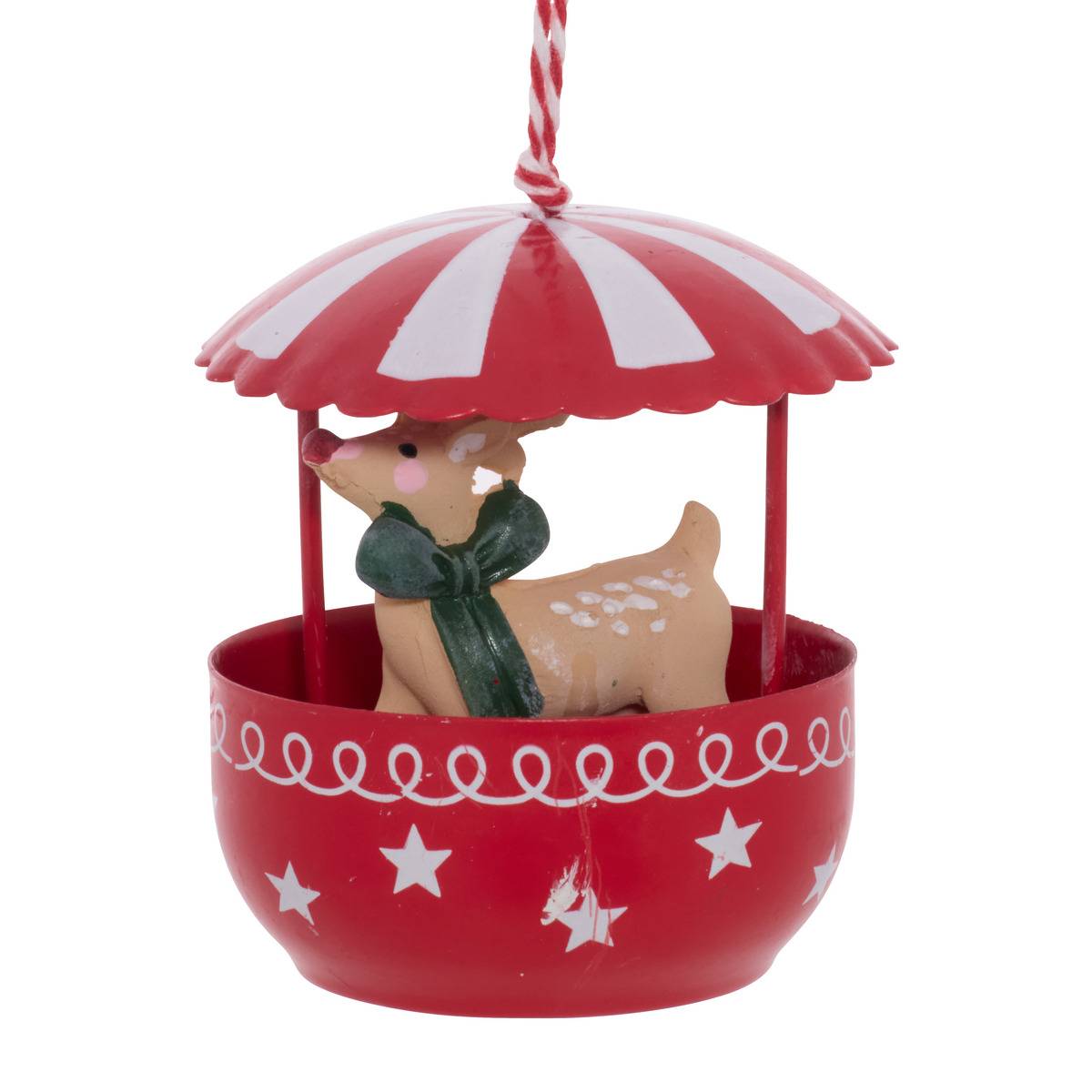 Suspension de sapin manège Père Noël, bonhomme de neige et renne en métal 7,5 cm, FEERIC LIGHTS & CHRISTMAS