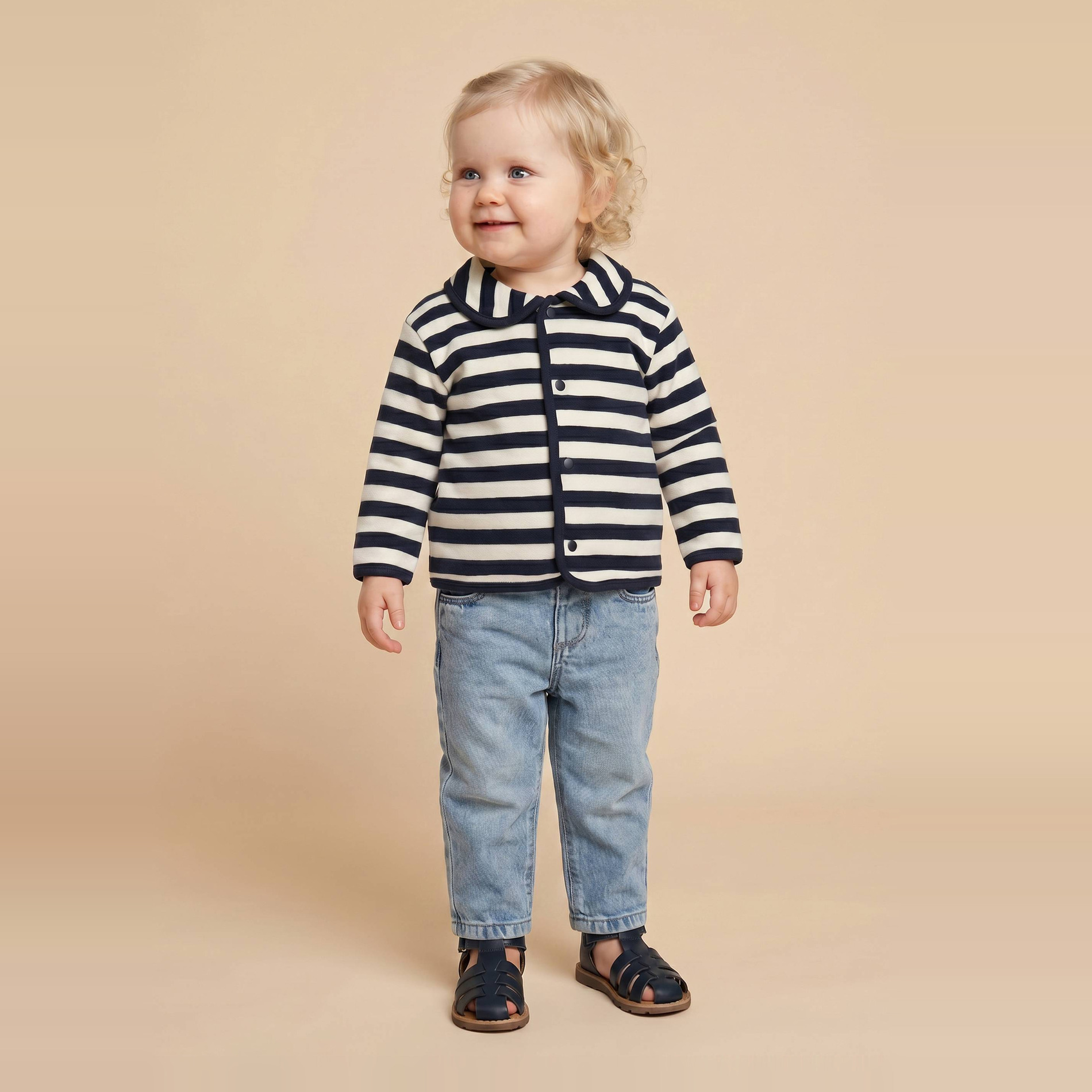 Gilet col claudine en molleton rayé en coton BIO GOTS, BOUT'CHOU