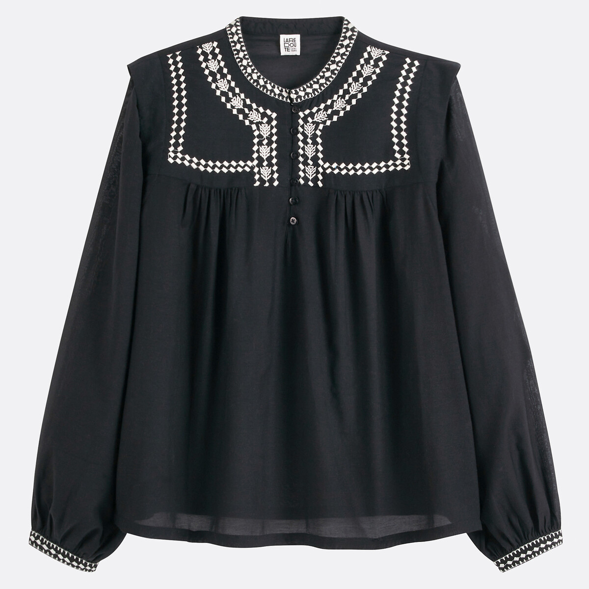 Embroidered Blouse with Crew Neck and Long Sleeves, LA REDOUTE COLLECTIONS