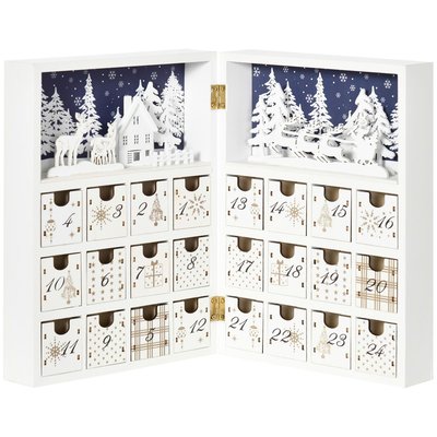 Calendrier de l'Avent village de Noël pliable 24 tiroirs blanc HOMCOM