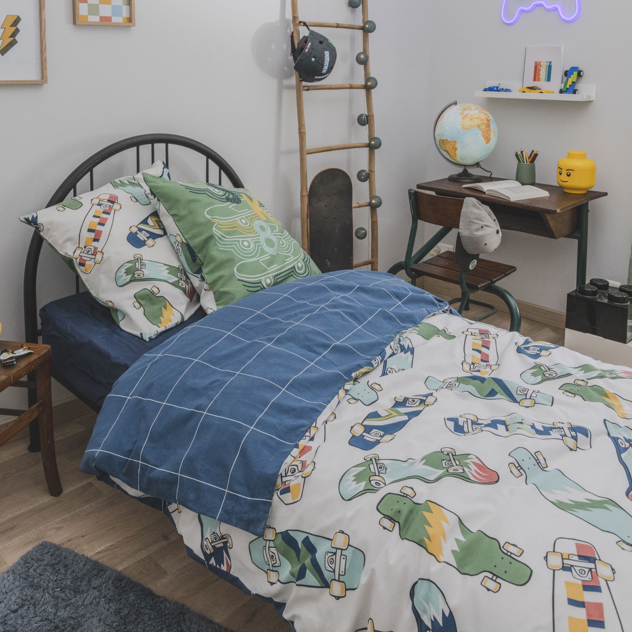 Parure de lit enfant coton - SKATE, TERRE DE NUIT