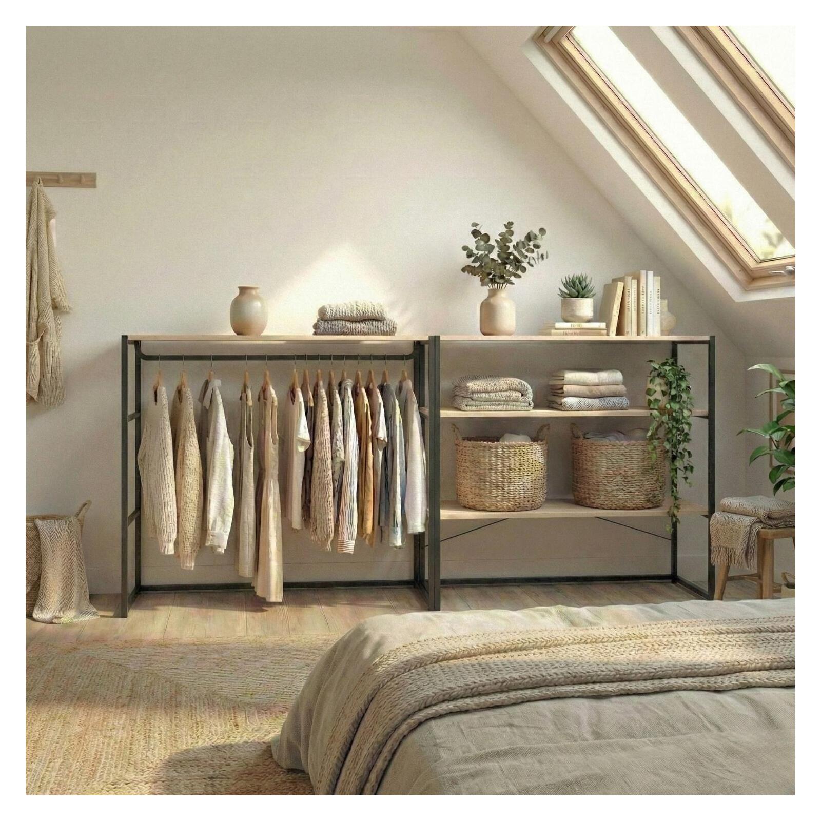 Lot de 2 portants vêtements sous combles  modulables 200x85cm KADRA, MOB IN