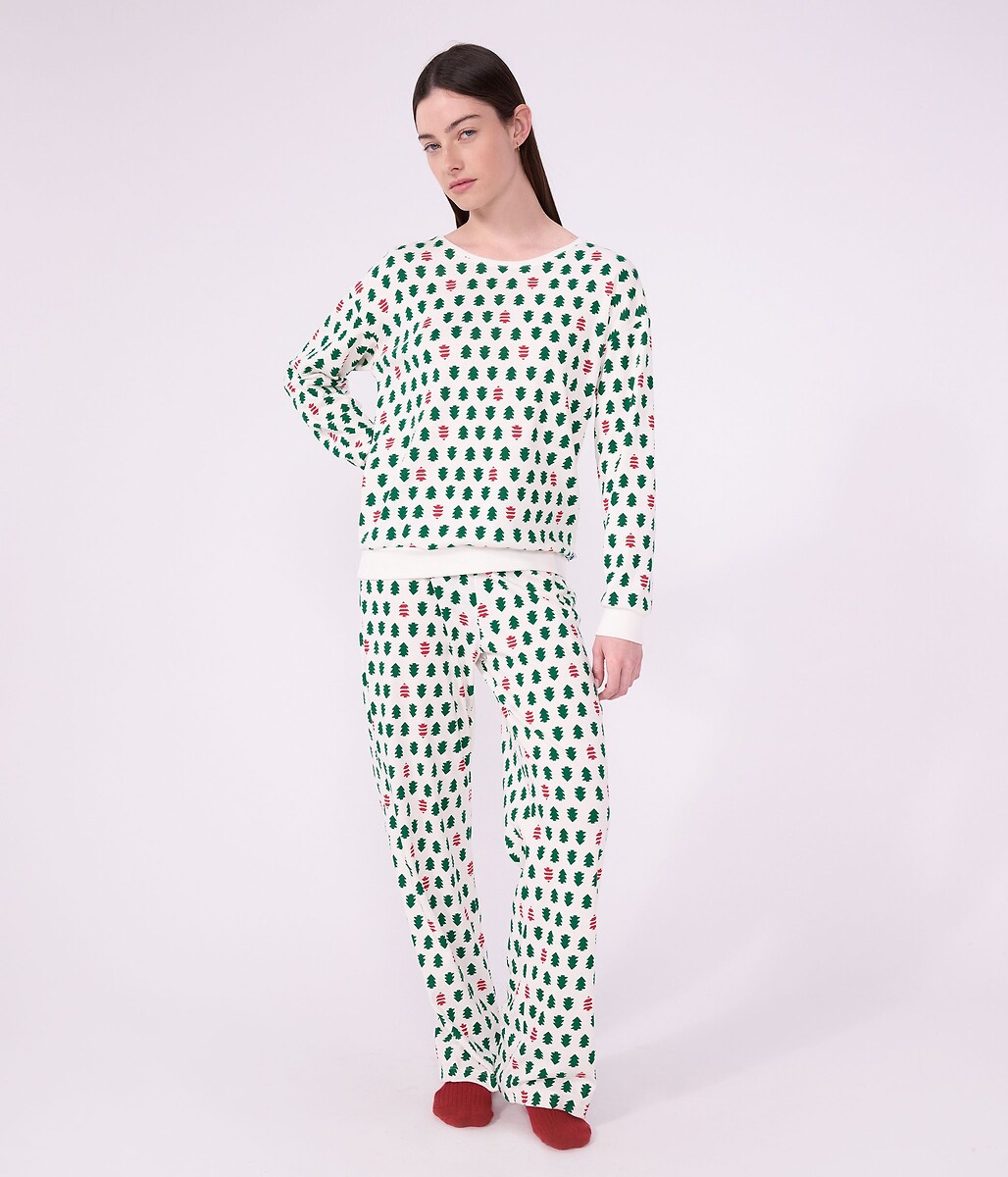 Zweiteiliger Pyjama aus Baumwolle mit weiihnachtlichem Print, PETIT BATEAU
