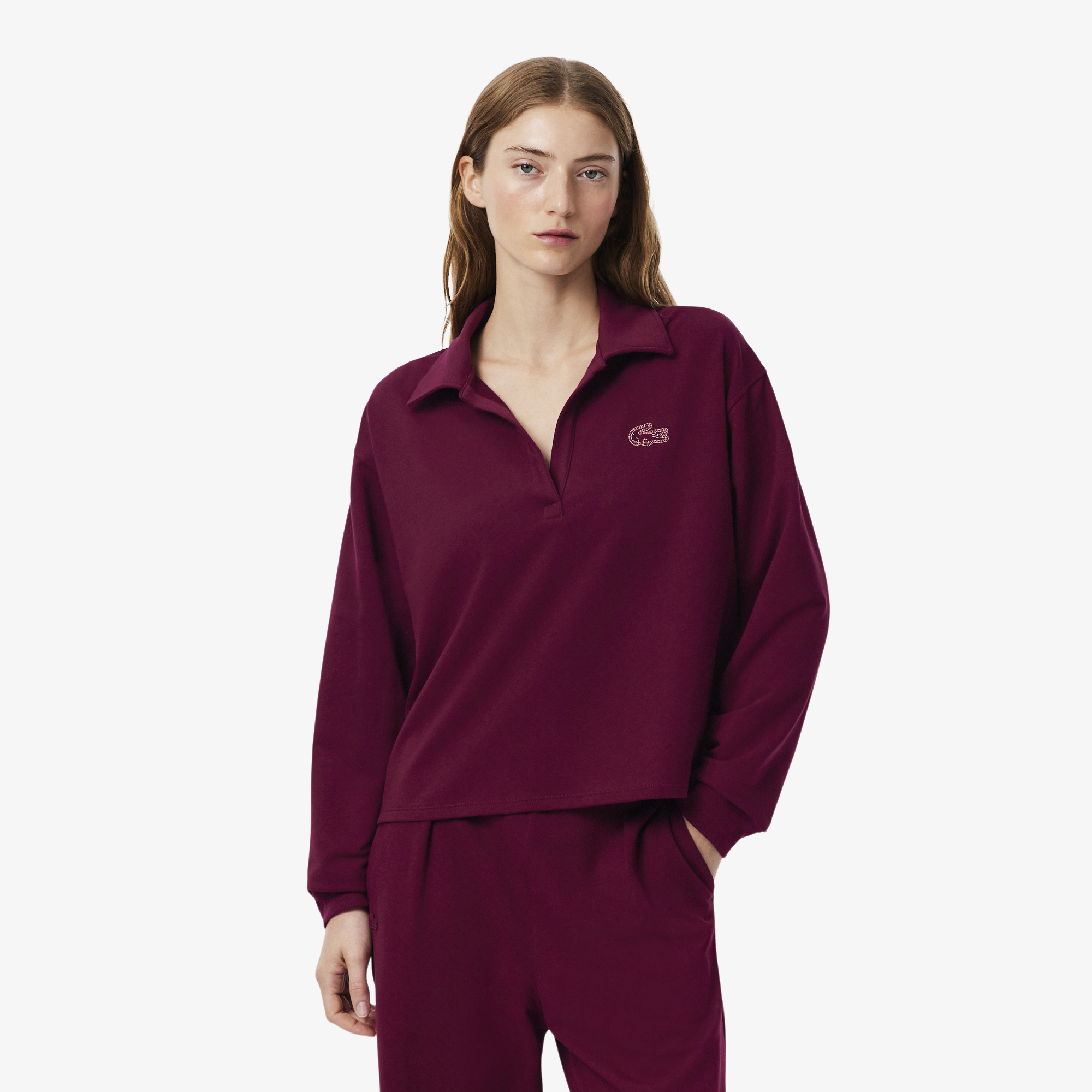 Sweatshirt d'intérieur col polo molleton, LACOSTE
