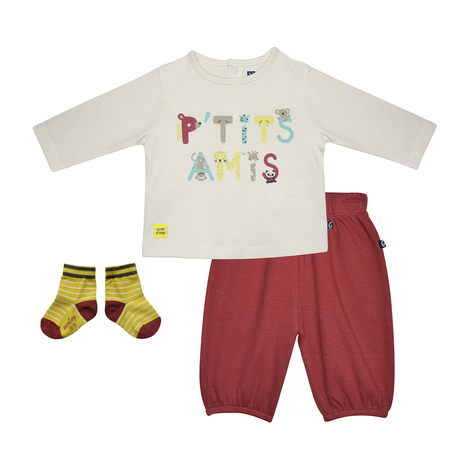 Tshirt pantalon chaussettes nils maille manches longues naissance, SUCRE D'ORGE