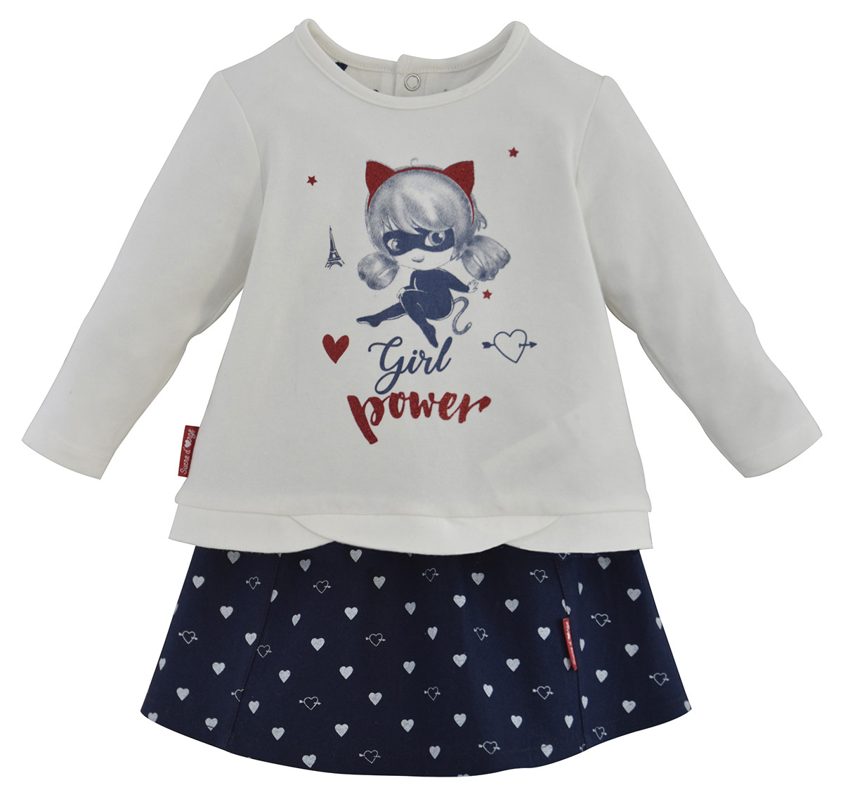 Ensemble jupe bebe ecru/bleu, SUCRE D'ORGE