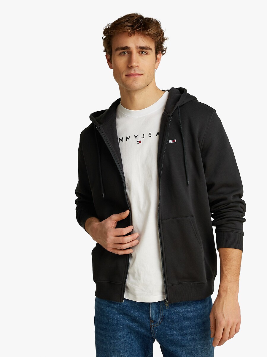 Felpa con cappuccio e zip in tessuto spazzolato, TOMMY JEANS