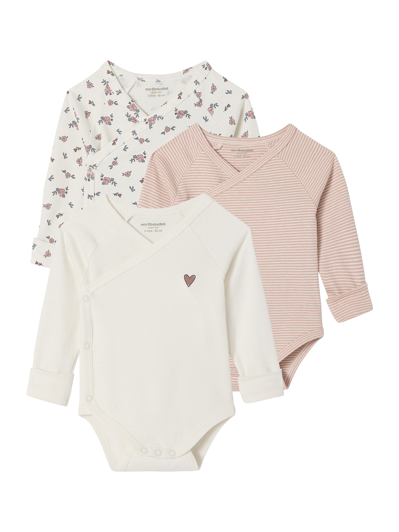 Lot de 3 bodies naissance évolutifs, VERTBAUDET