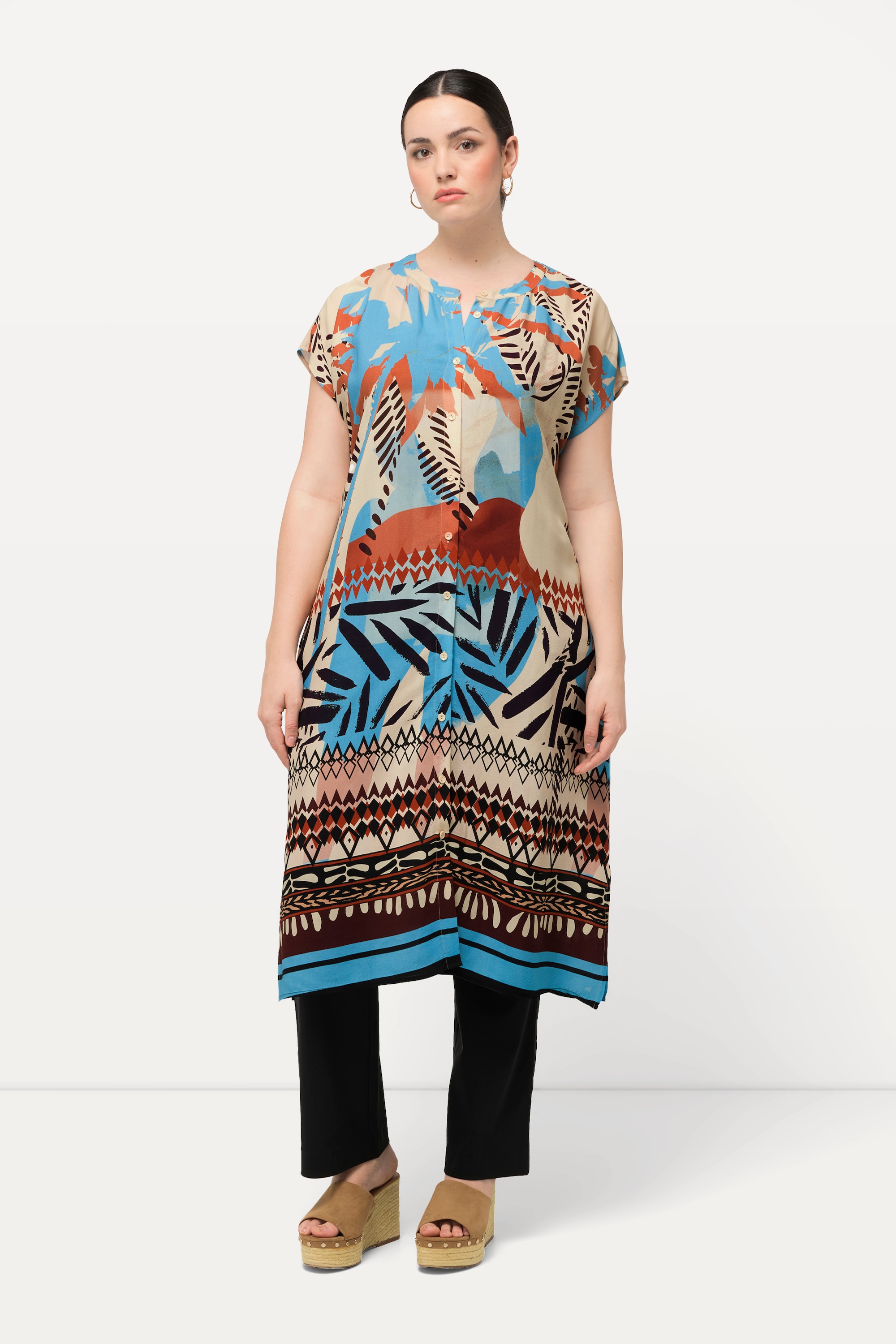 Blouse longue oversized à motif palmiers, ULLA POPKEN