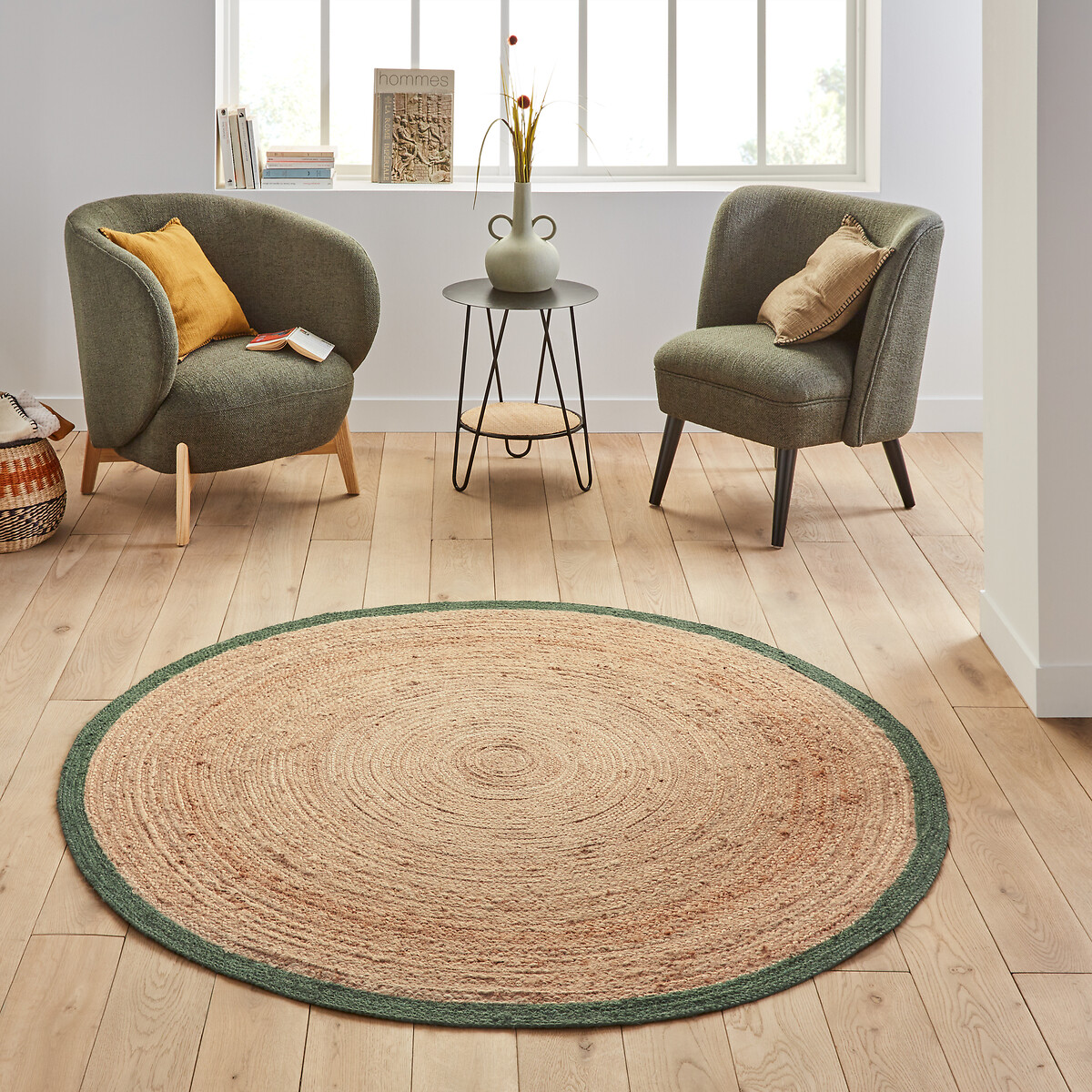 Alfombra redonda de yute de fibra natural para alfombras de 8 pies, alfombra  de piso de
