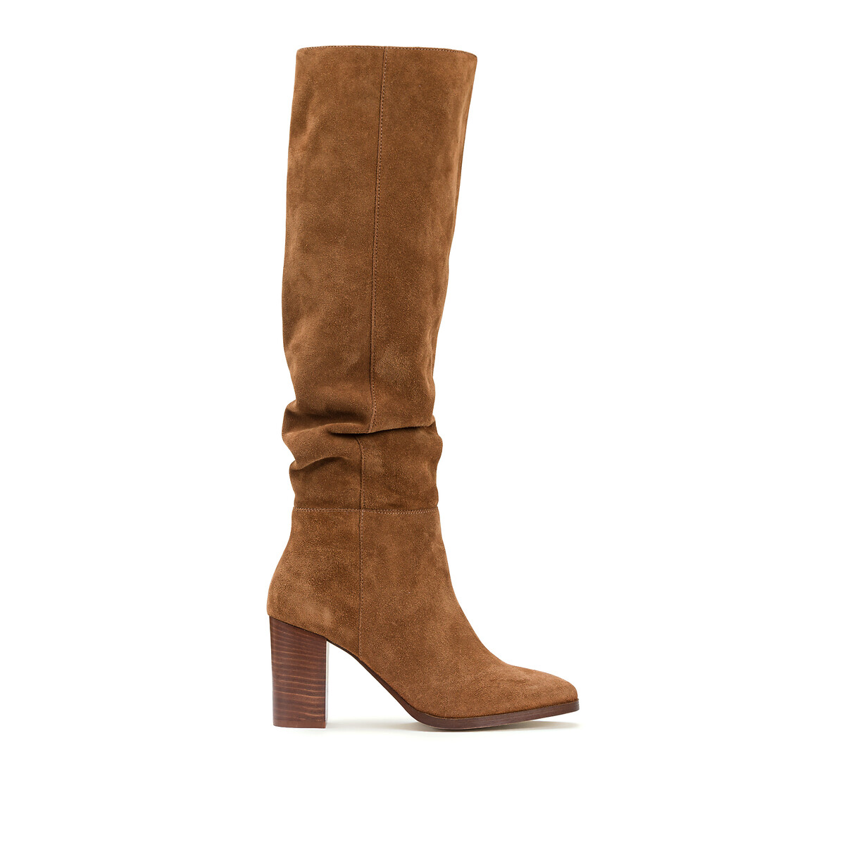 Suede Knee-High Boots with Block Heel, Made in Europe
