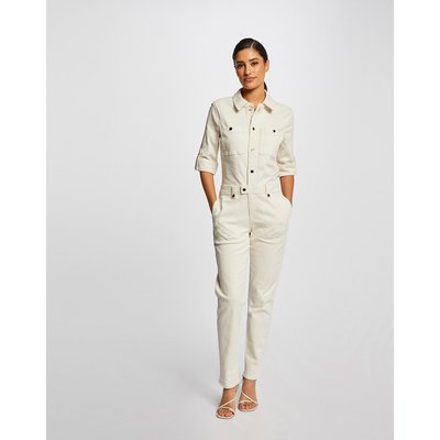 Straight Buttoned Jumpsuit in Cotton Mix MORGAN