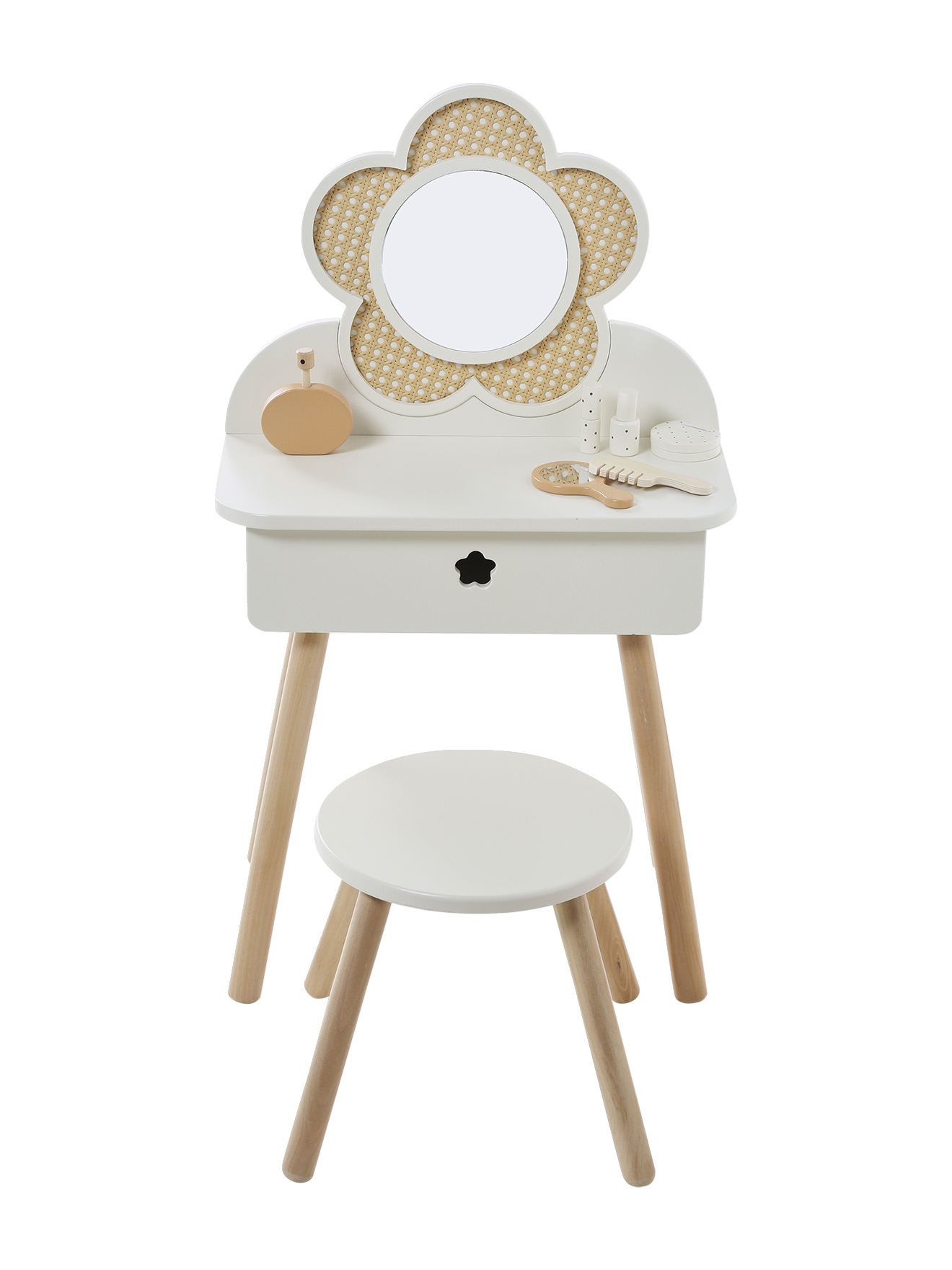 Coiffeuse cannage + accessoires en bois FSC®, VERTBAUDET