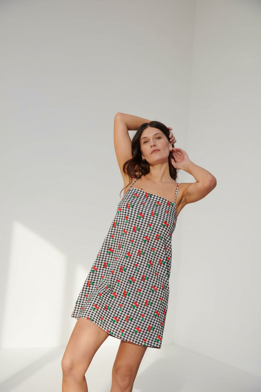 Robe fine bretelle en coton imprimé vichy, WE ARE JOLIES