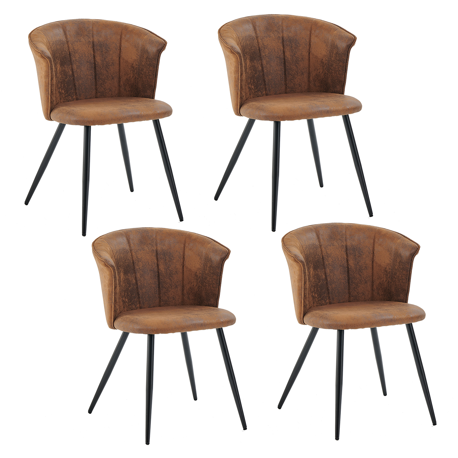 Lot de 4 chaises de salle à manger en microfibre effet suédine style vintage rétro avec structure en métal noir, DONCIC, MEUBLES COSY