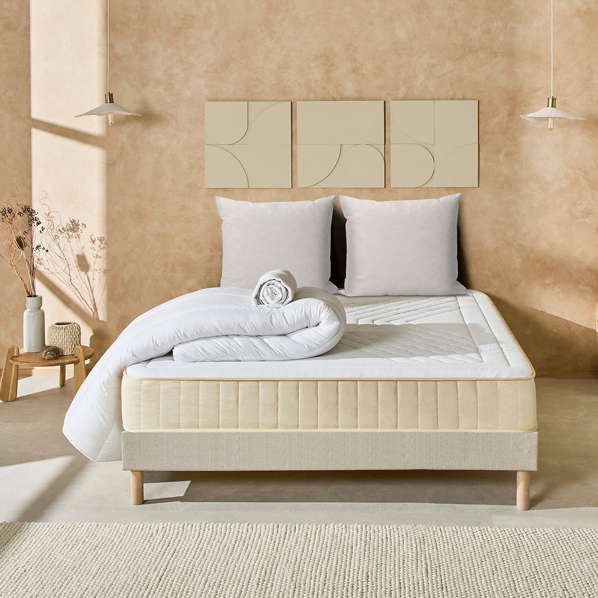 Pack prêt à dormir Symphonie 2.0 - Matelas + Sommier + Couette, oreillers, protège-matelas - 25 cm d'épaisseur, BELLECOUR