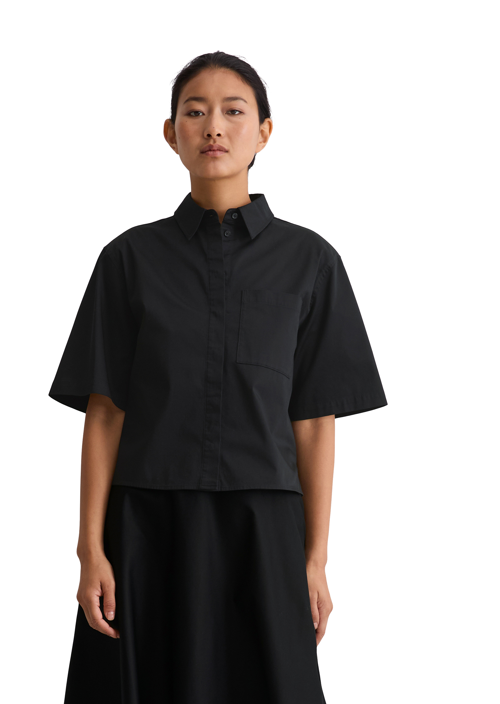 Blouse en satin boxy en mélange de coton organique, MARC O'POLO