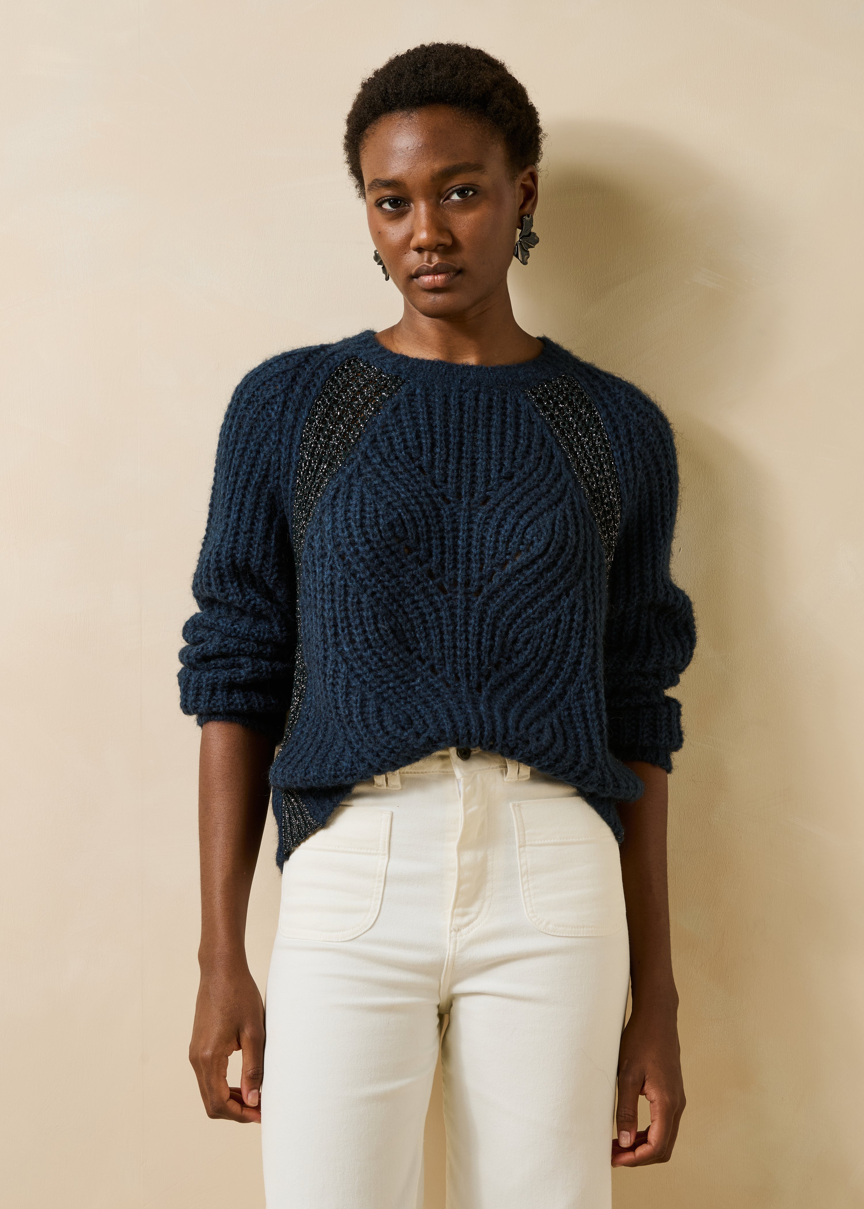 Pull manches longues col rond détail irisé, LA FEE MARABOUTEE