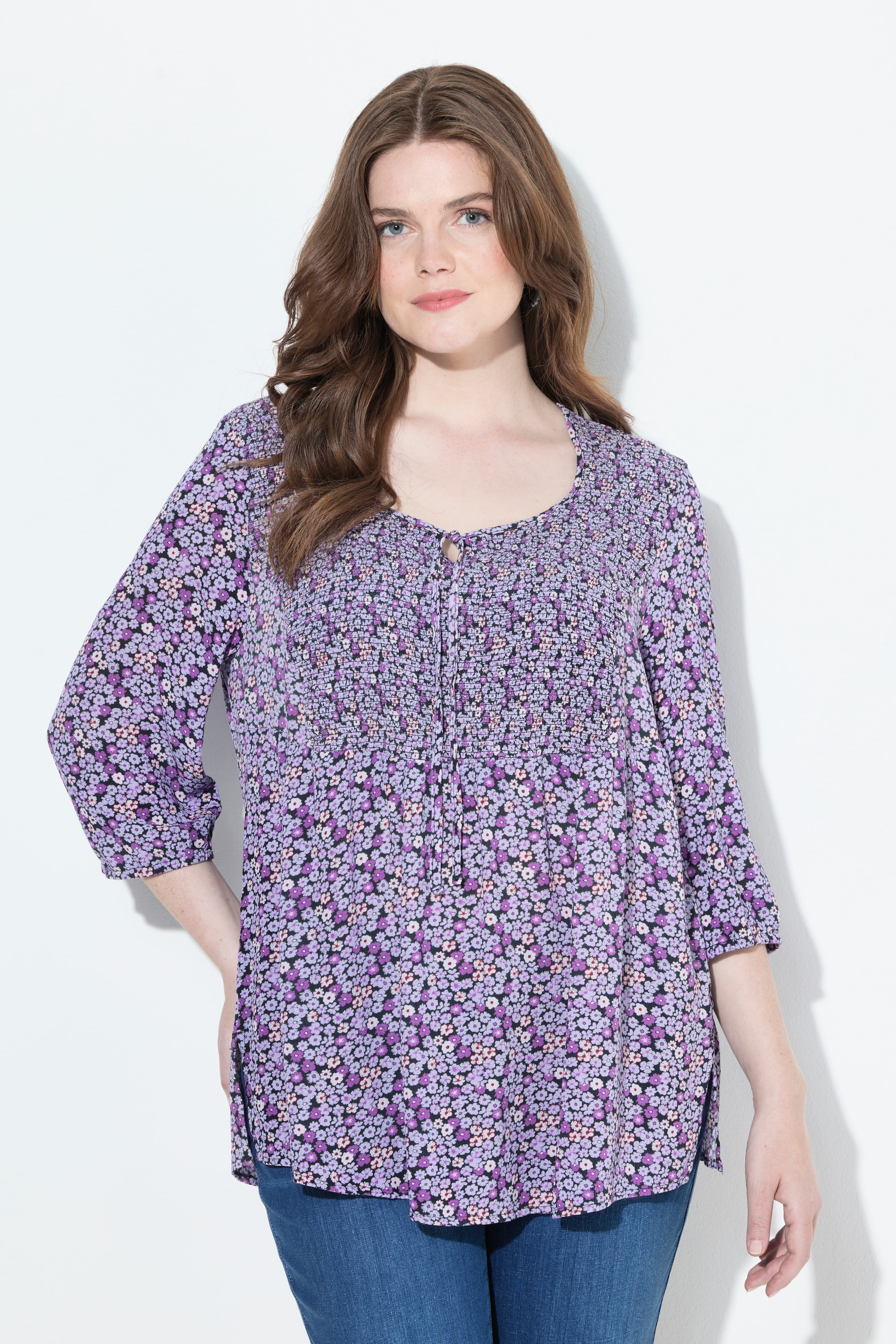 Blouse smockée, motif à fleurs, ULLA POPKEN