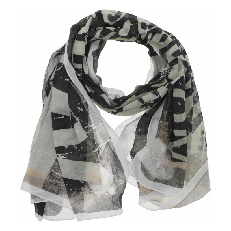 Foulard en coton blanc transparent avec des imprimés noirs et rouges, VON DUTCH