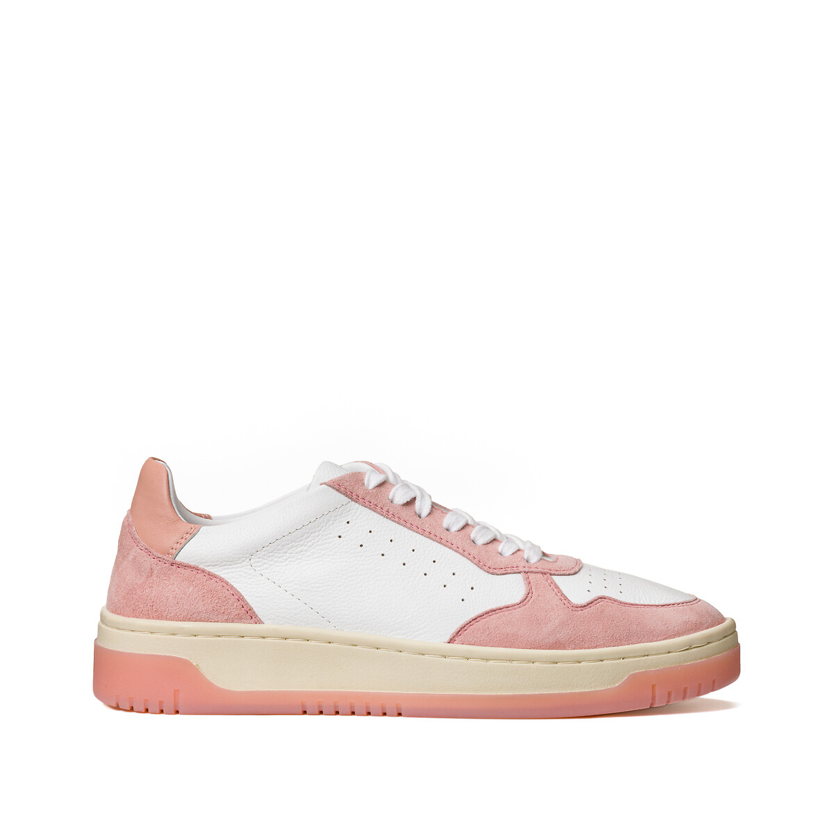 Leather trainers, white/pink, La Redoute Collections | La Redoute
