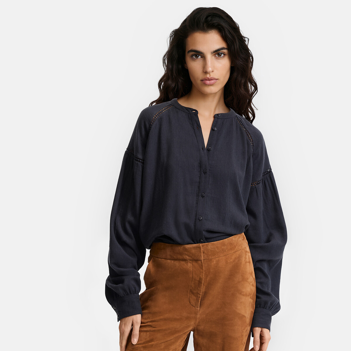 Blouse col rond manches longues avec détails ajourés, LA REDOUTE COLLECTIONS