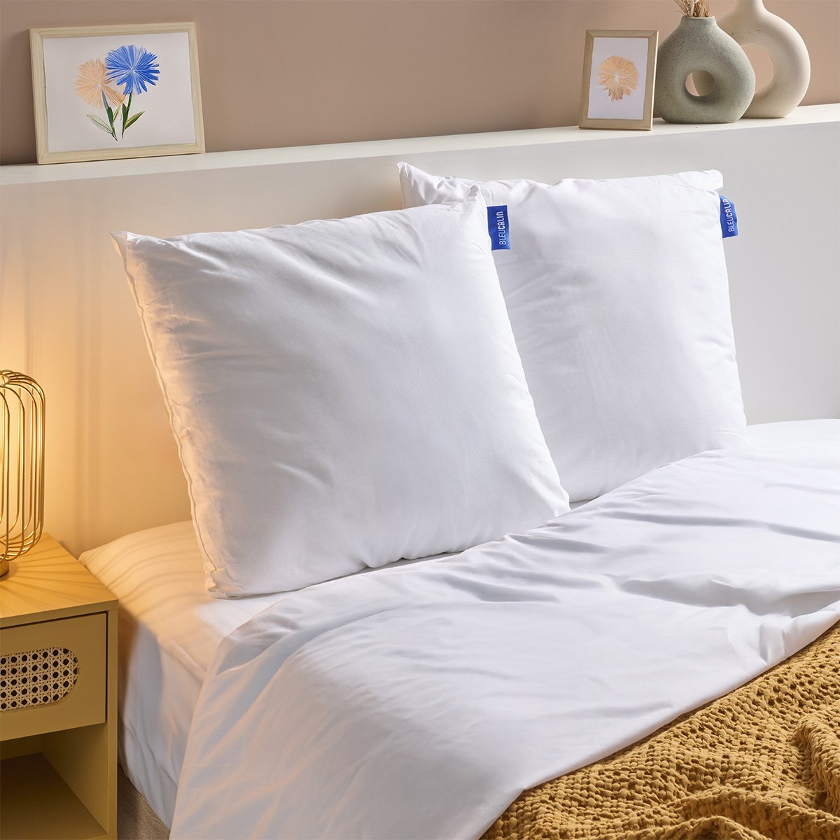 Lot de 2 oreillers ferme COTON BIO, BLEU CALIN