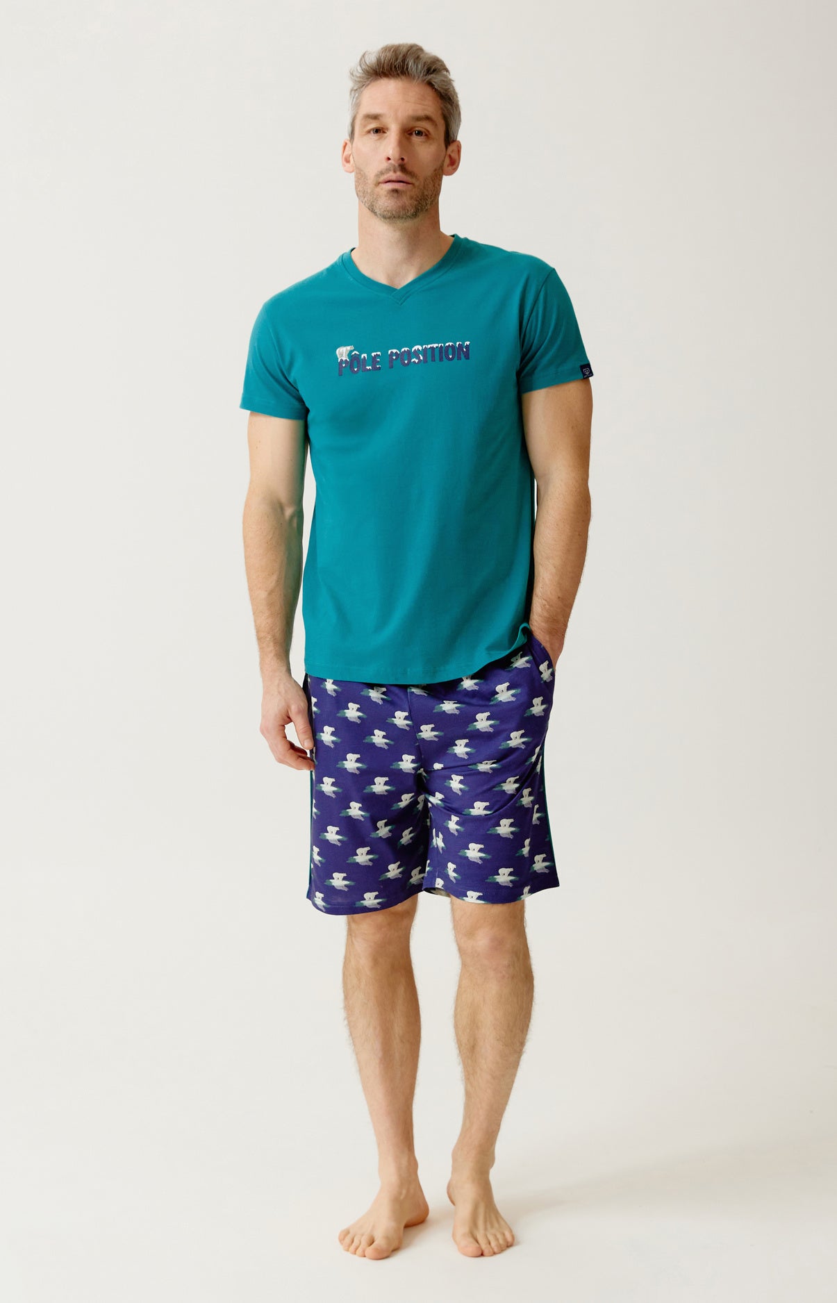 Pyjashort en jersey de coton léger imprimé Pôle position, ARTHUR