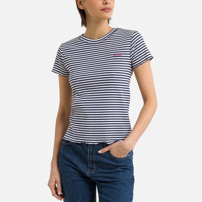 Striped Organic Cotton T-Shirt with Short Sleeves and Crew Neck MAISON LABICHE