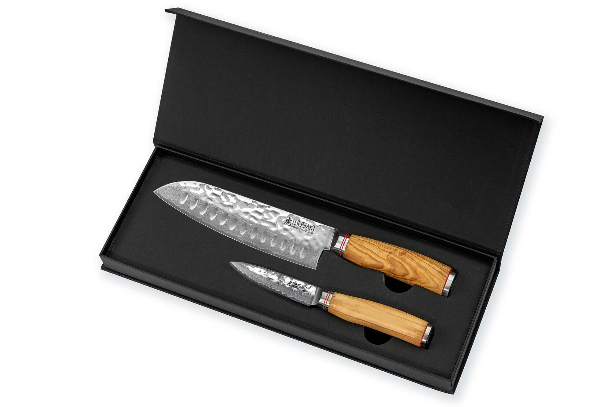 2 couteaux de cuisine Damas 10Cr en coffret élégant noir, WUSAKI
