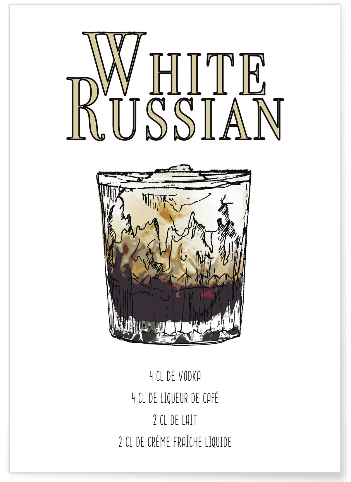 Affiche Cocktail White Russian, L'AFFICHERIE