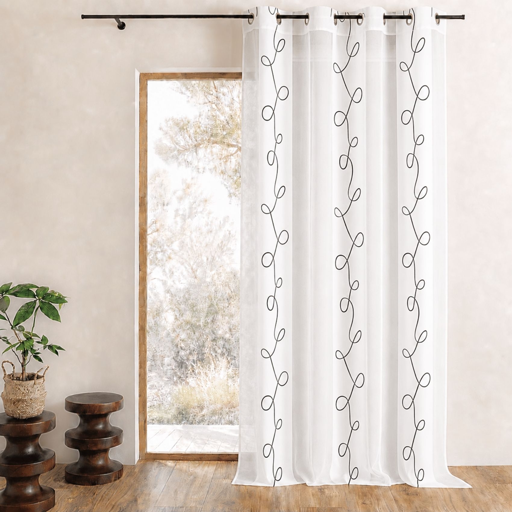 Voilage organza dévoré motif rayures et fils, HOME MAISON