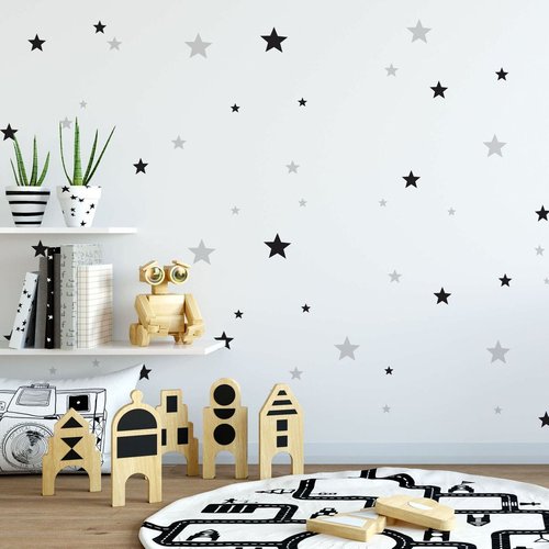 Sticker mural autocollant de mur set étoiles Couleur noir et blanc  Recollection