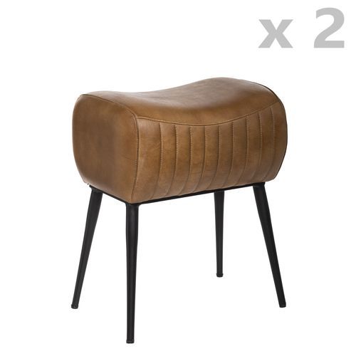 2 tabourets design industriel cuir kavali