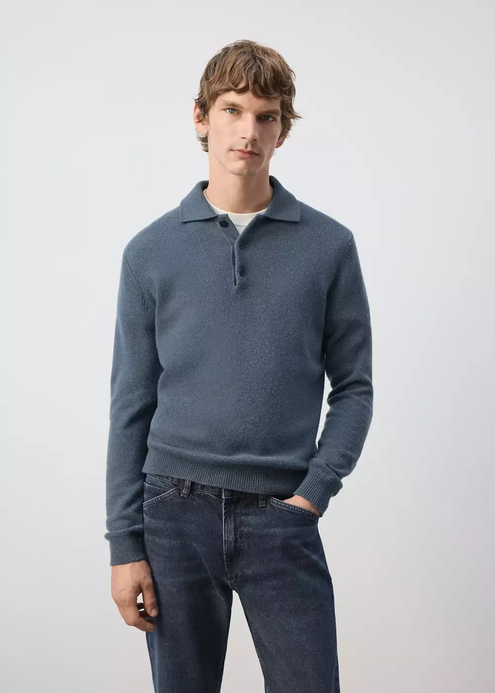 Pull polo en maille mélangée laine et cachemire, MANGO MAN